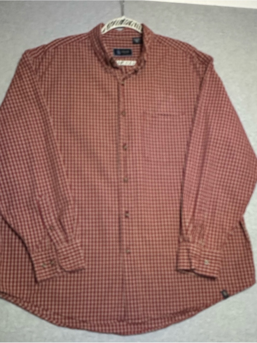 Izod Men’s Rust Red Gingham Button-Down Long Sleeve Shirt 100% cotton size XL